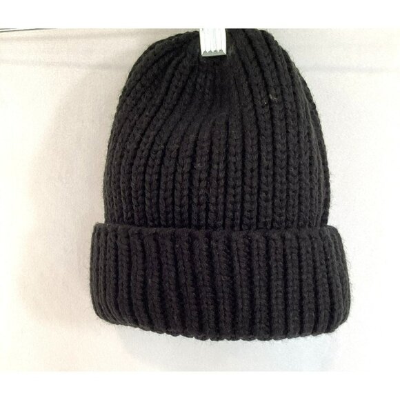 Steve Madden Beanie Ribbed Knit Wide Cuff Acrylic Black 9" One Size Snowboard - Picture 3 of 5
